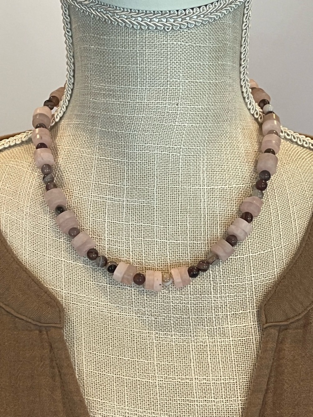 Rose Quartz and Agate Beaded Necklace - Soft Pink Women's Necklace